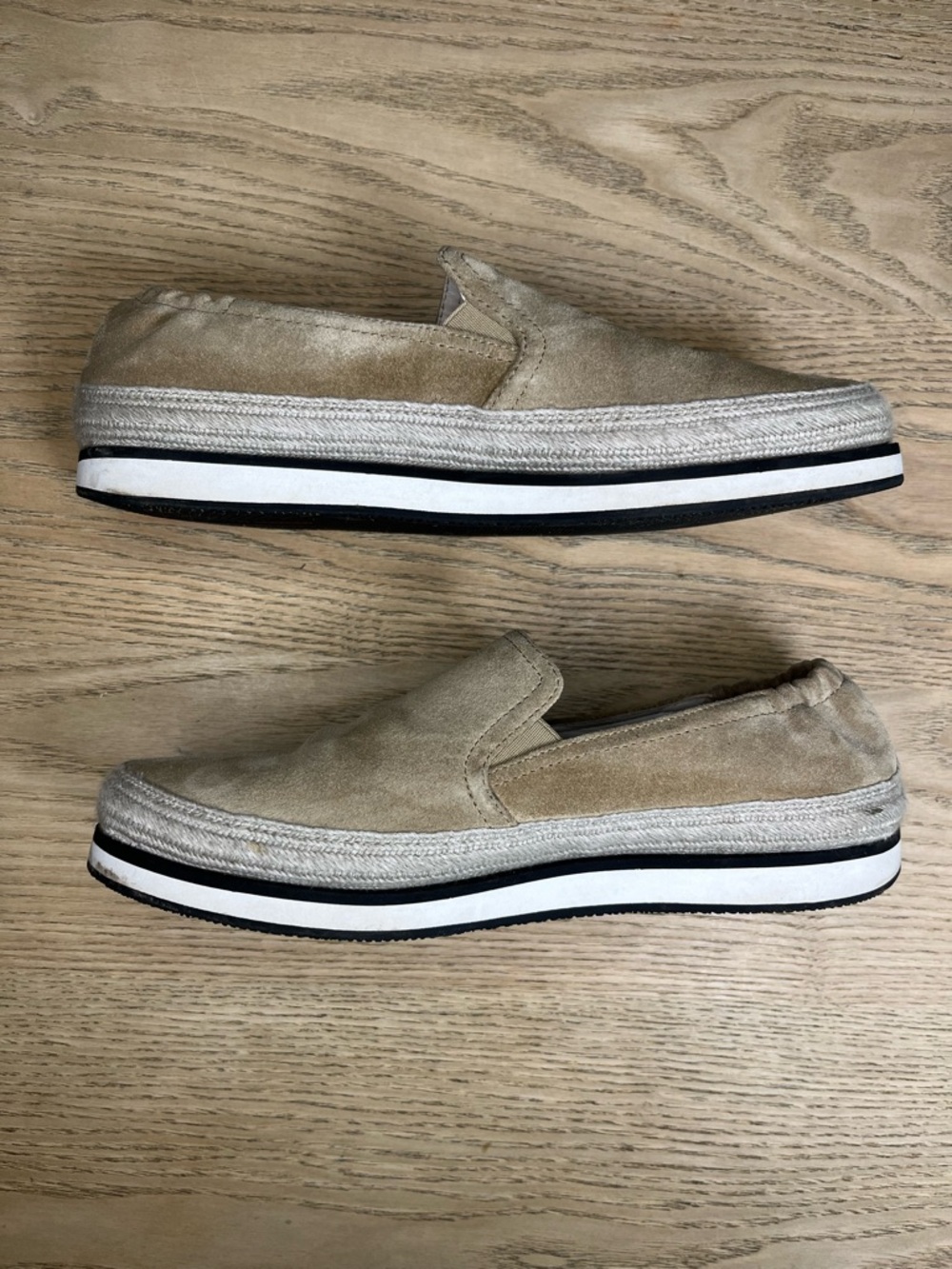 PRADA Saint Tropez Espadrille Slip On Platform Sneakers Tan Suede Size 7.5 - Picture 8 of 11